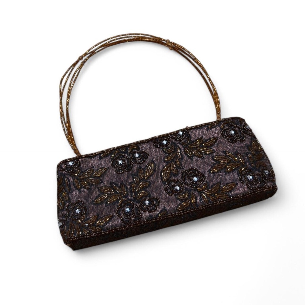 Beautiful Vintage Brown Sequin Embellished Top Handle Purse